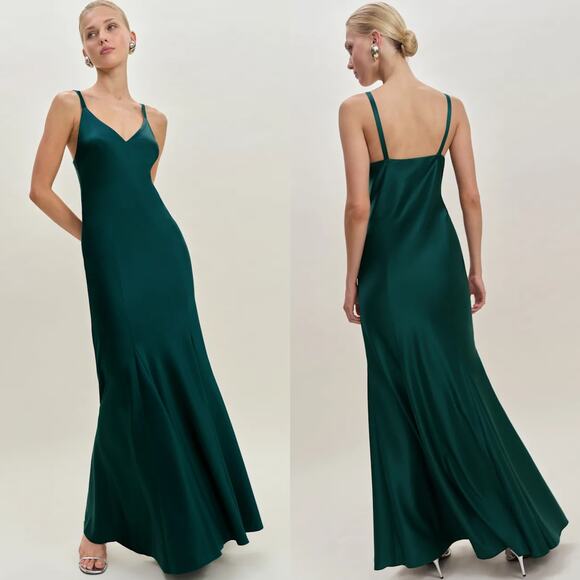 Reformation Tyler Satin Dress Forest - Picture 1 of 10